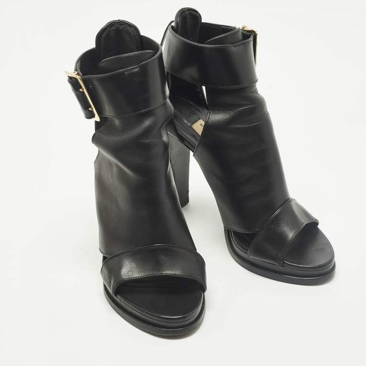 Pre Owned Burberry Size 39.5 Black Leather Cut Out Ankle Length Boots