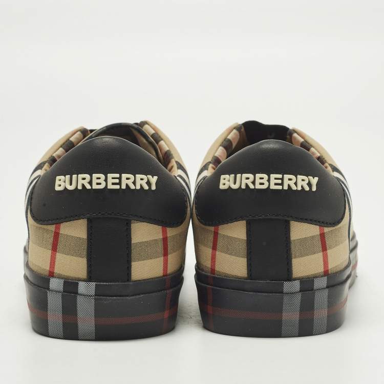 Pre Owned Burberry Markham Size 35 Beige Check Fabric and Leather Slip On Sneakers