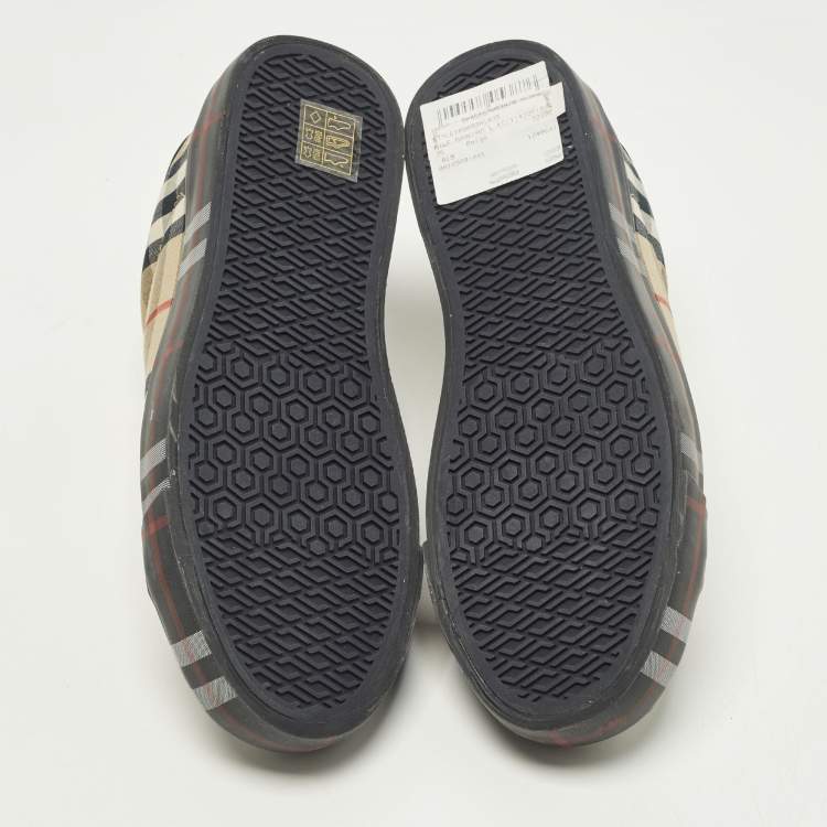 Pre Owned Burberry Markham Size 35 Beige Check Fabric and Leather Slip On Sneakers