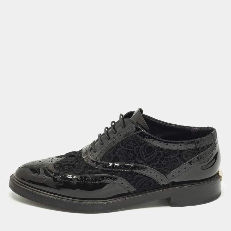 Pre Owned Burberry Size 37 Black Lace, Mesh and Patent Leather Brogues