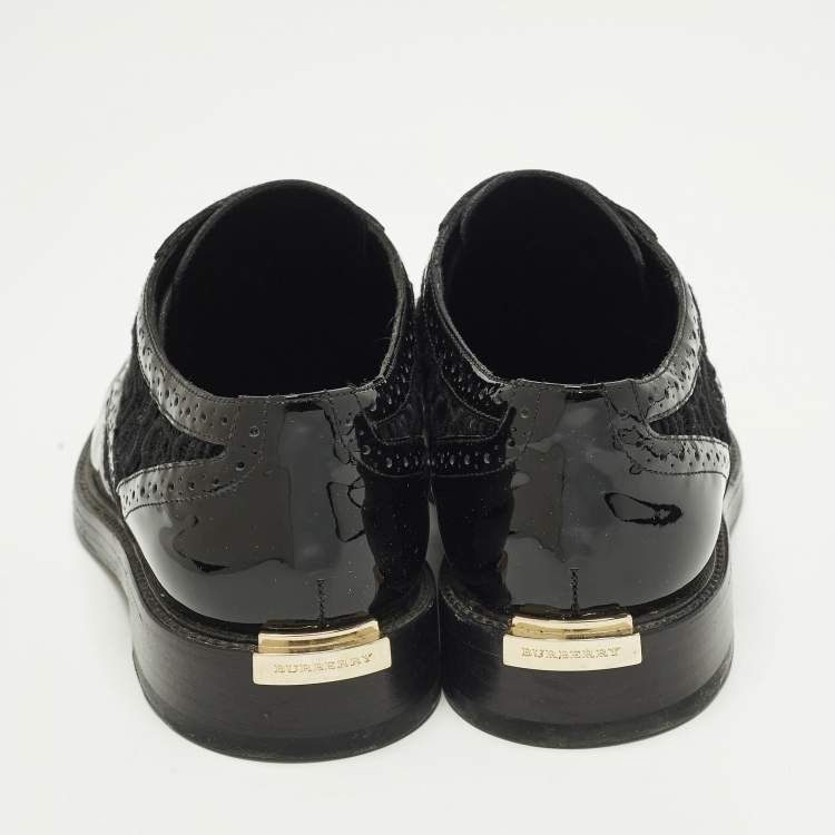 Pre Owned Burberry Size 37 Black Lace, Mesh and Patent Leather Brogues