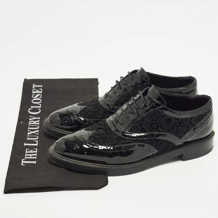 Pre Owned Burberry Size 37 Black Lace, Mesh and Patent Leather Brogues