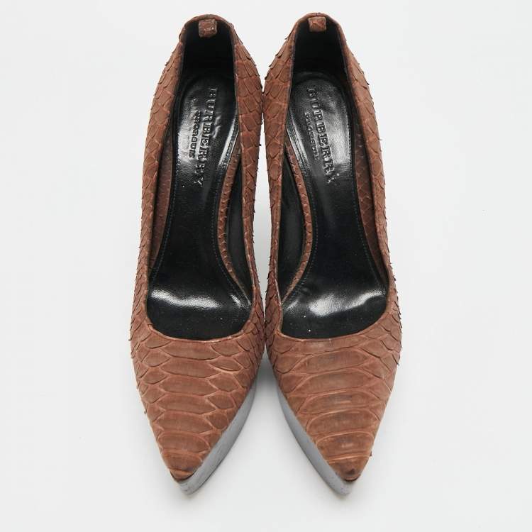 Pre Owned Burberry Size 39 Brown Python Leather Platform Wedge Pumps