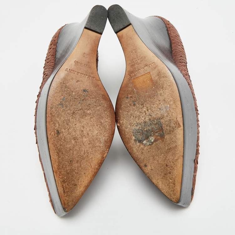 Pre Owned Burberry Size 39 Brown Python Leather Platform Wedge Pumps