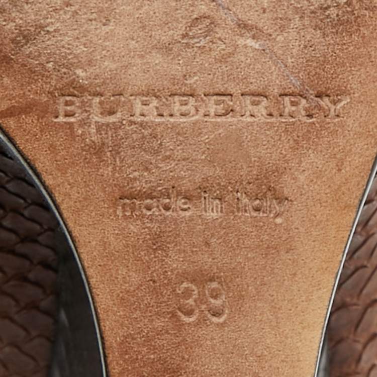 Pre Owned Burberry Size 39 Brown Python Leather Platform Wedge Pumps