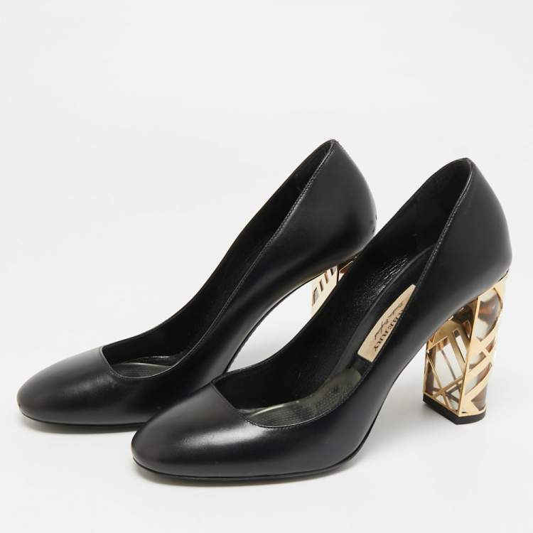 Pre Owned Burberry Size 39 Black Leather Caged Block Heel Pumps