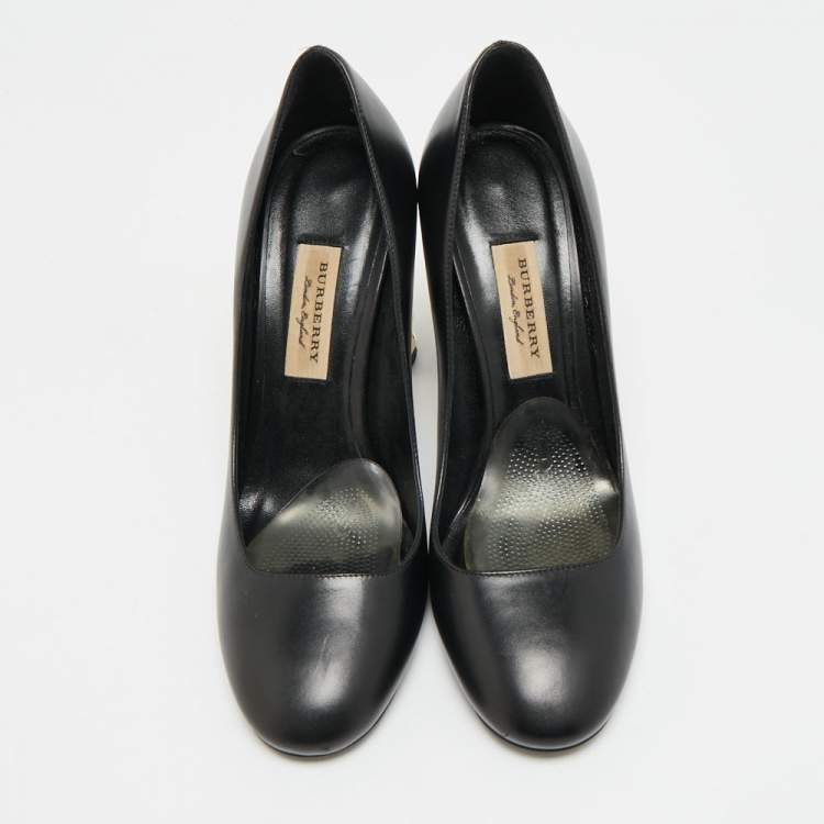 Pre Owned Burberry Size 39 Black Leather Caged Block Heel Pumps