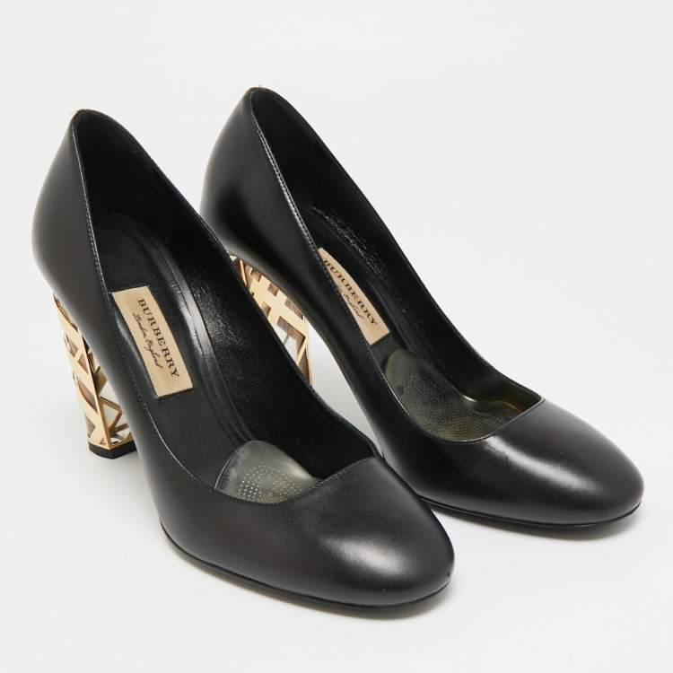 Pre Owned Burberry Size 39 Black Leather Caged Block Heel Pumps