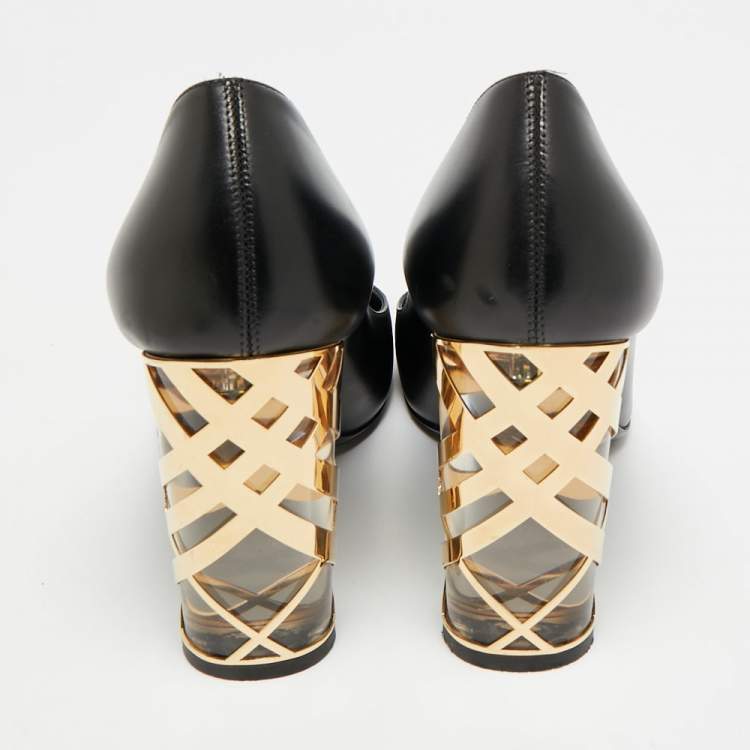 Pre Owned Burberry Size 39 Black Leather Caged Block Heel Pumps