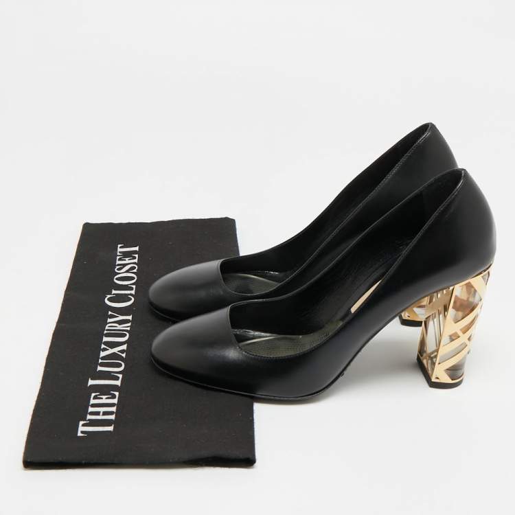 Pre Owned Burberry Size 39 Black Leather Caged Block Heel Pumps