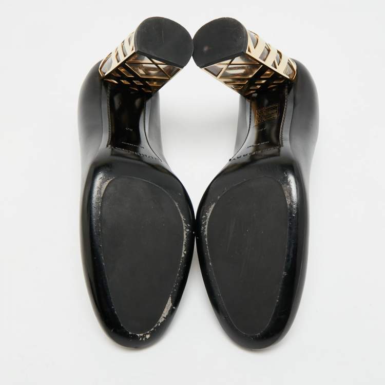 Pre Owned Burberry Size 39 Black Leather Caged Block Heel Pumps