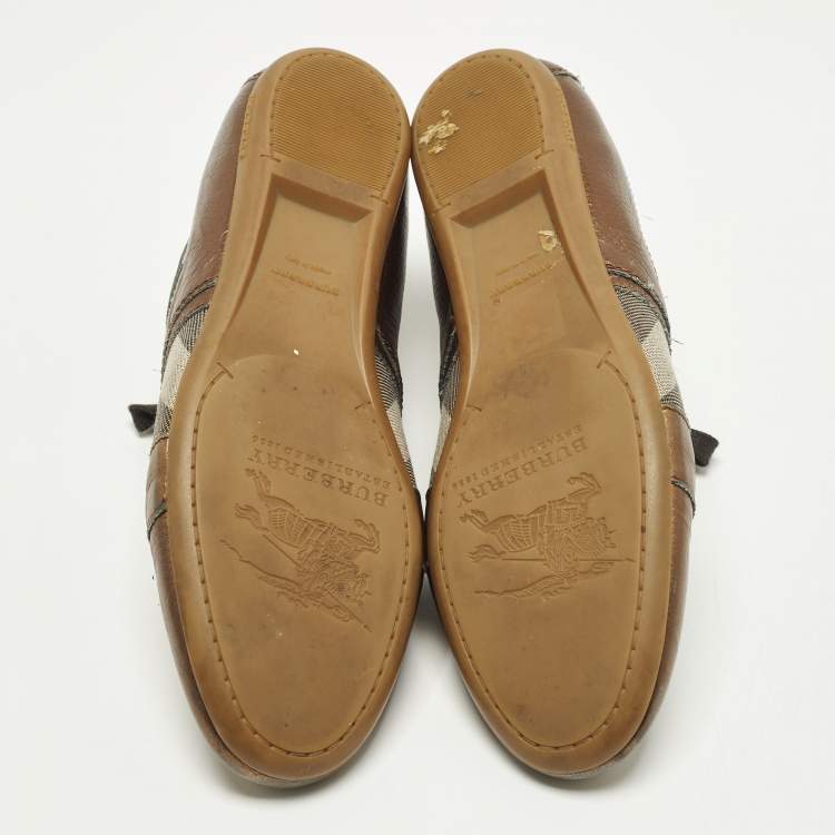 مملوكة مسبقًا Burberry novacheck Size 37 Metallic Bronze Canvas and Leather Lace Up Sneakers