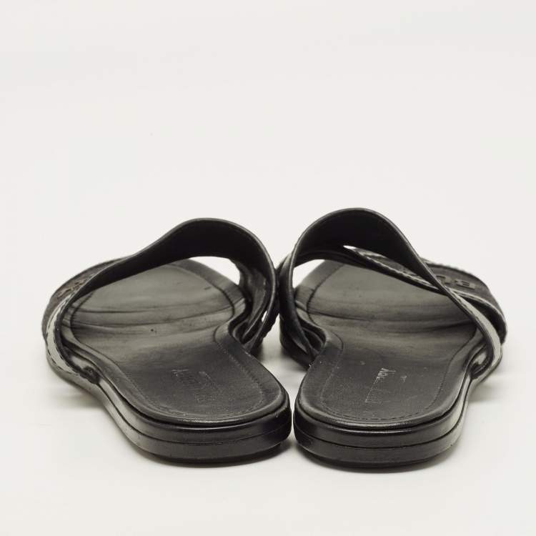 Pre Owned Burberry Black Canvas And Leather Flat Slides Size 38