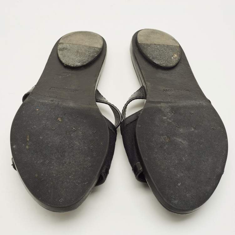 Pre Owned Burberry Black Canvas And Leather Flat Slides Size 38
