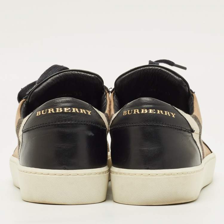 Pre Owned Burberry Check Size 39 Black/Beige House Check Canvas and Leather Lace Up Sneakers