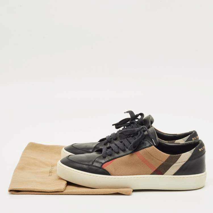 Pre Owned Burberry Check Size 39 Black/Beige House Check Canvas and Leather Lace Up Sneakers