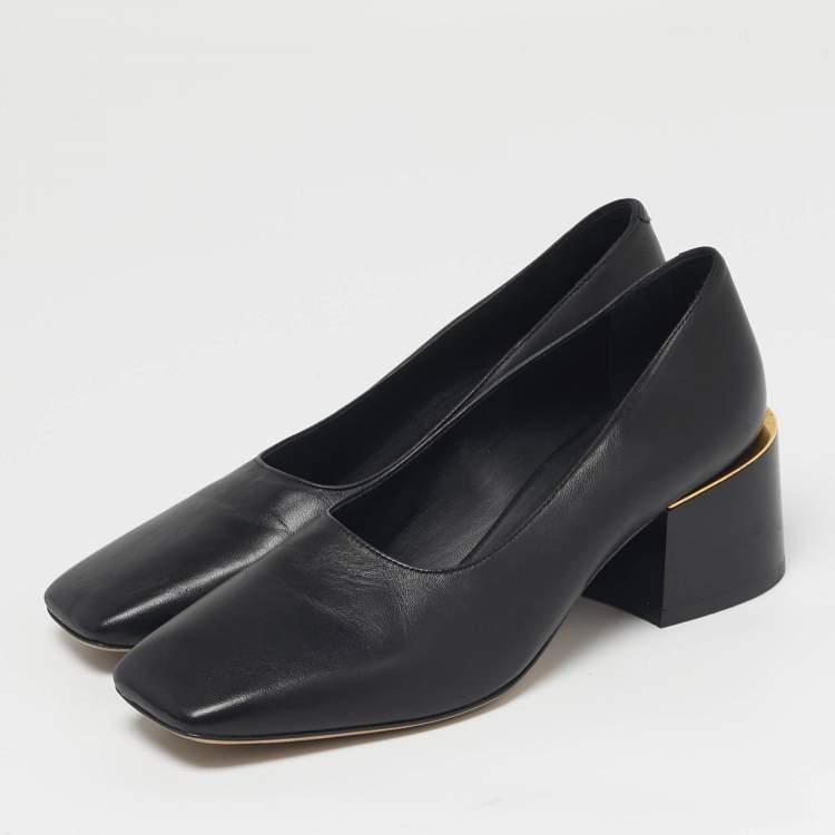 Pre Owned Burberry Size 35.5 Black Leather Square Toe Block Heel Pumps
