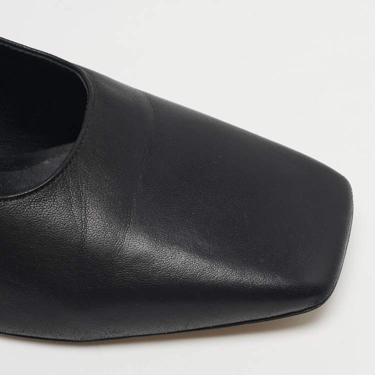 Pre Owned Burberry Size 35.5 Black Leather Square Toe Block Heel Pumps
