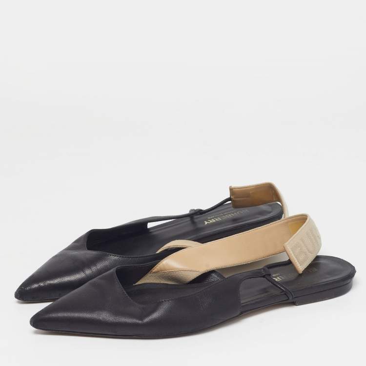 Pre Owned Burberry Size 38 Black Leather Slingback Flats