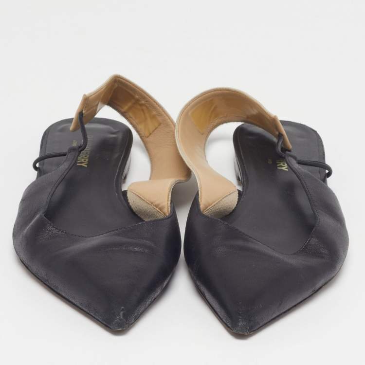 Pre Owned Burberry Size 38 Black Leather Slingback Flats