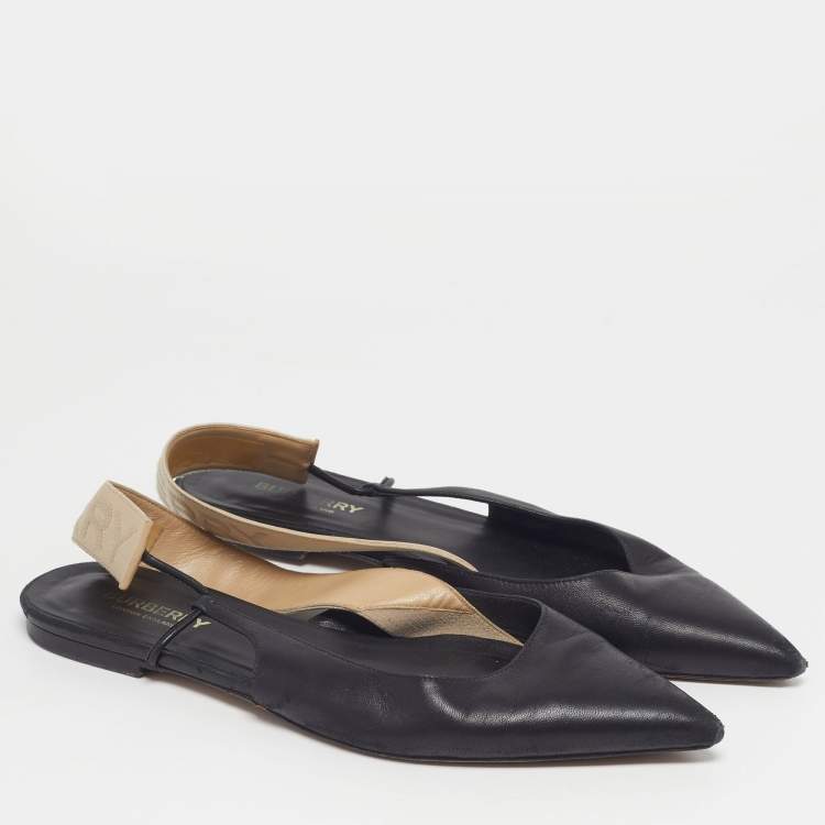 Pre Owned Burberry Size 38 Black Leather Slingback Flats