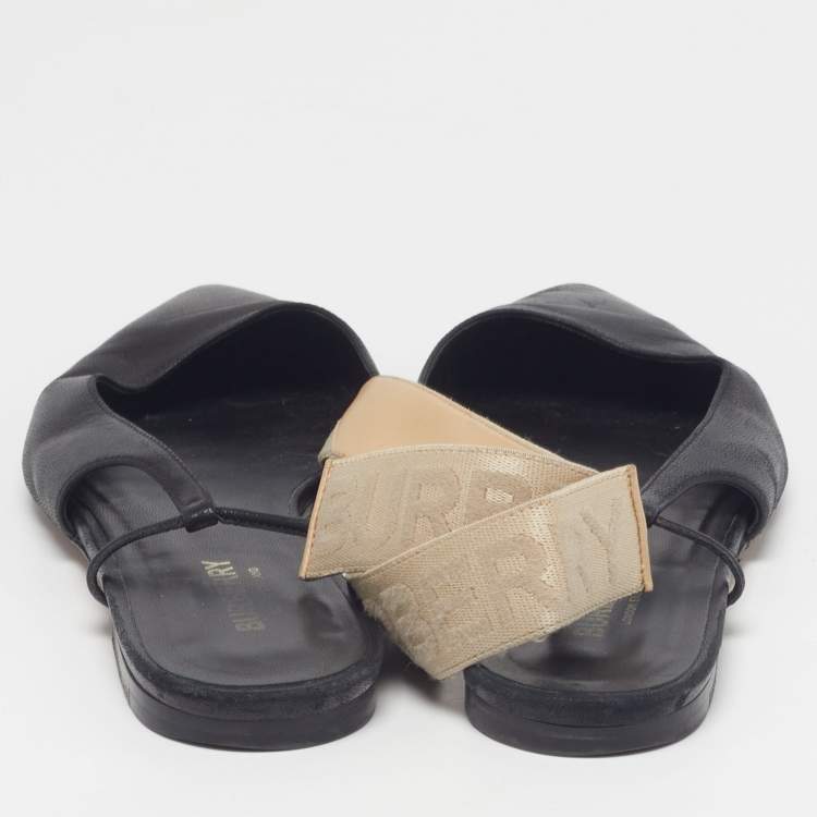 Pre Owned Burberry Size 38 Black Leather Slingback Flats