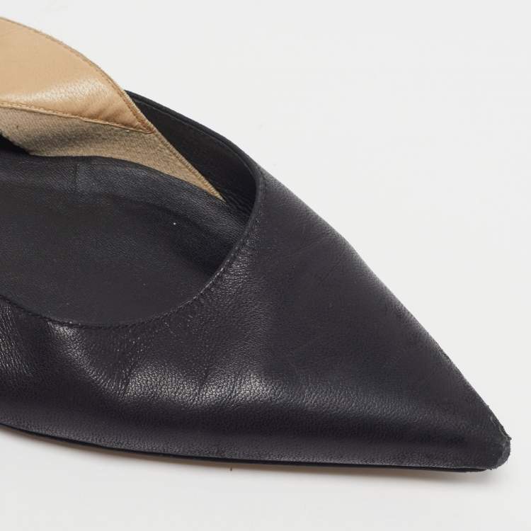 Pre Owned Burberry Size 38 Black Leather Slingback Flats