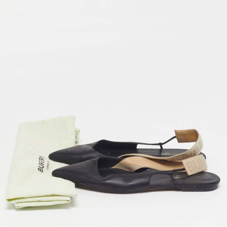 Pre Owned Burberry Size 38 Black Leather Slingback Flats