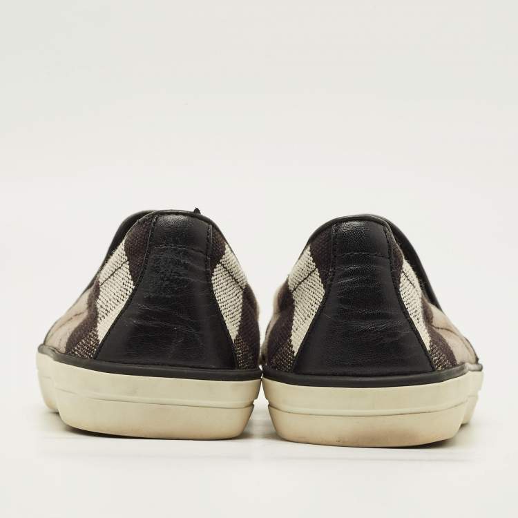 Pre Owned Burberry Gauden Size 38 Black/Beige Nova Check Canvas and Leather Slip On Sneakers