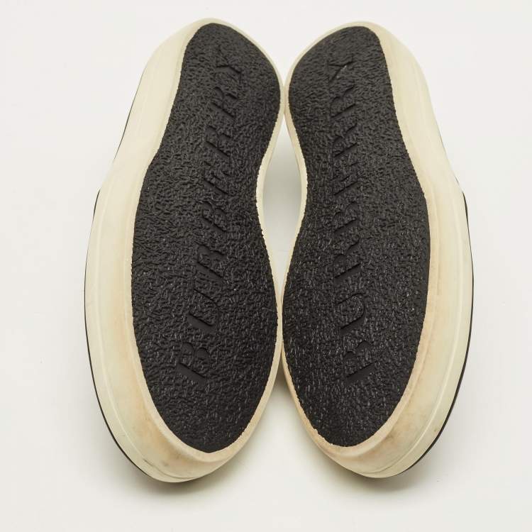 Pre Owned Burberry Gauden Size 38 Black/Beige Nova Check Canvas and Leather Slip On Sneakers