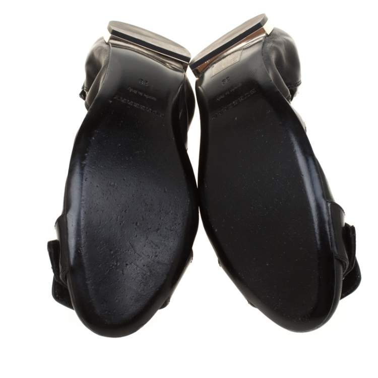 Pre Owned Burberry Black Leather Bearley Buckle Detail Scrunch Ballet Flats Size 38