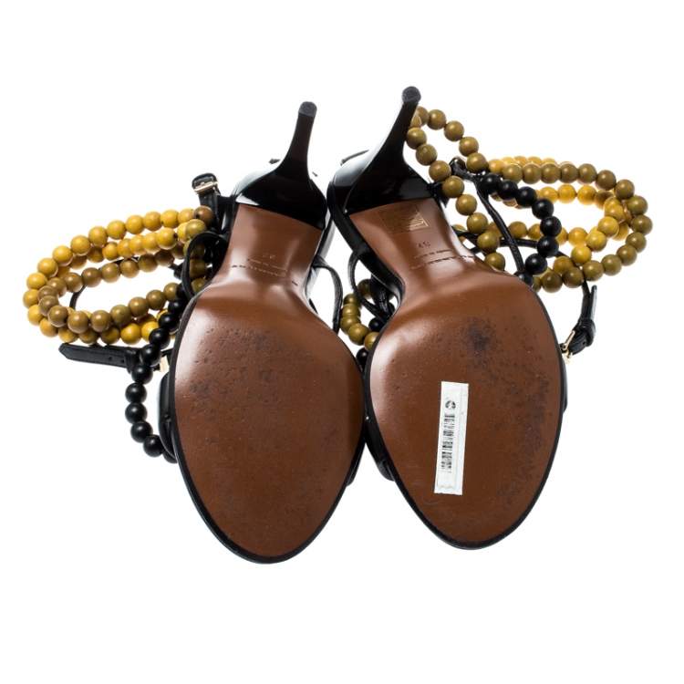 مملوكة مسبقًا Burberry Prorsum Black T Strap Beaded Sandals Size 37