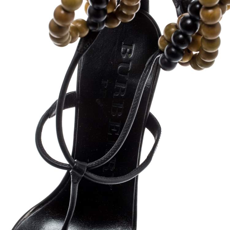 مملوكة مسبقًا Burberry Prorsum Black T Strap Beaded Sandals Size 37