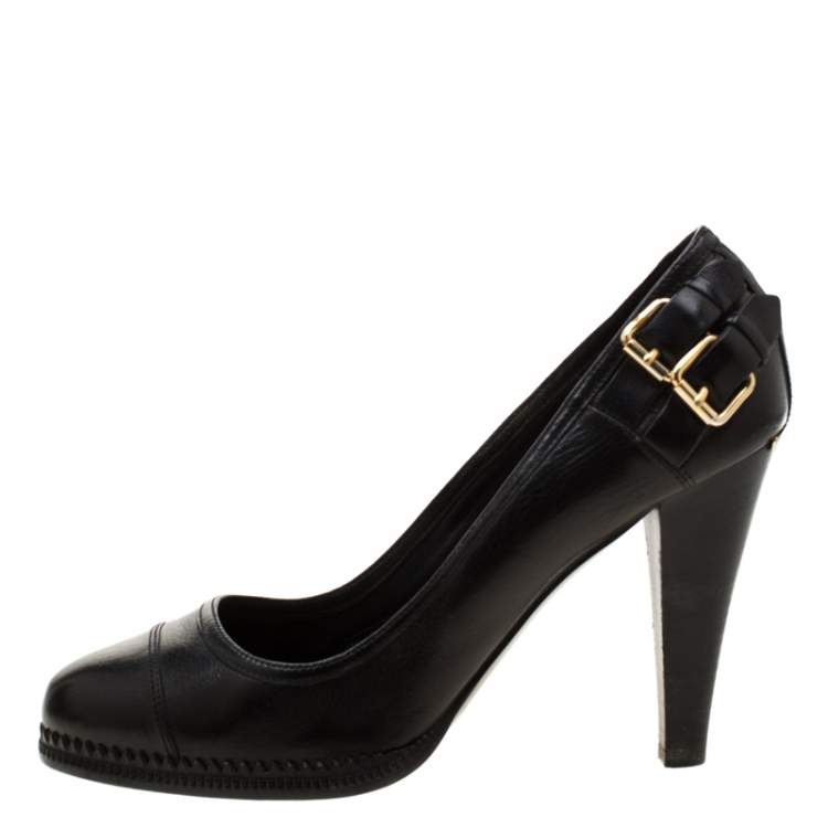 Pre Owned Burberry Black Leather Embellished Pumps Size 39