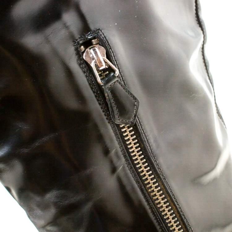 مملوكة مسبقًا Burberry Black Leather Pointed Toe Zipped Thigh High Boots Size 39