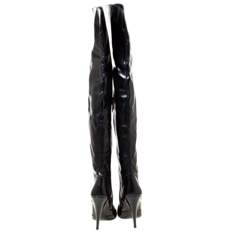 مملوكة مسبقًا Burberry Black Leather Pointed Toe Zipped Thigh High Boots Size 39