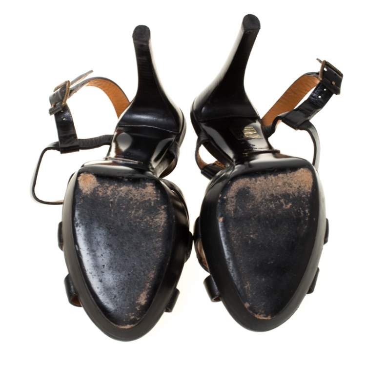 Pre Owned Burberry Black Leather Bridle Ankle Strap Sandals Size 41