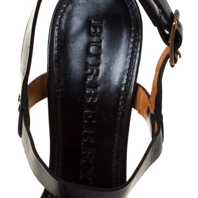 Pre Owned Burberry Black Leather Bridle Ankle Strap Sandals Size 41
