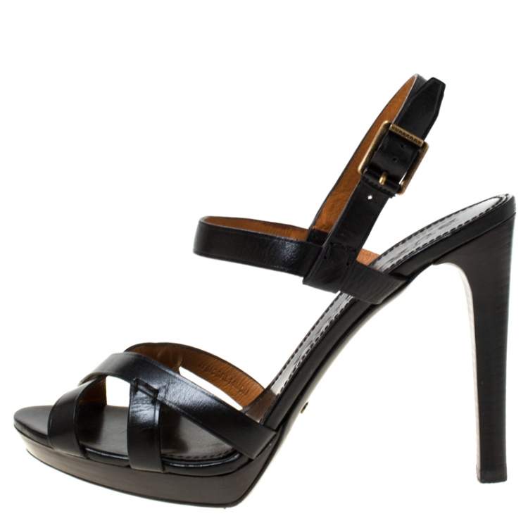 Pre Owned Burberry Black Leather Bridle Ankle Strap Sandals Size 41