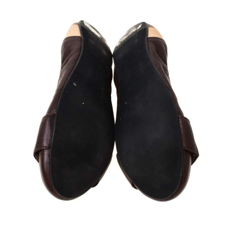 Pre Owned Burberry Dark Brown Nova Check PVC and Leather Studs Round Ballerina Flats Size 41