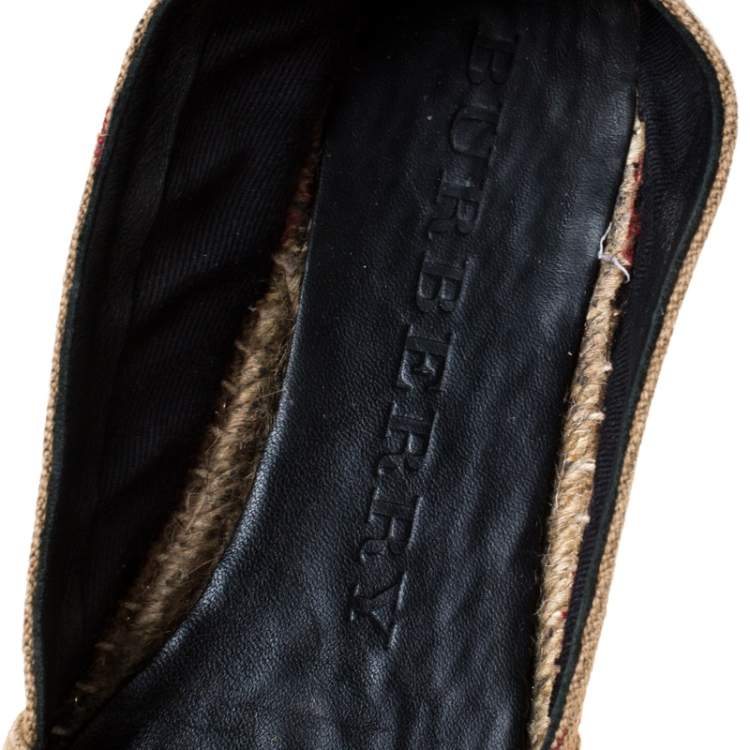 Pre Owned Burberry Beige Hodgeson Check Canvas Flat Espadrille Size 38