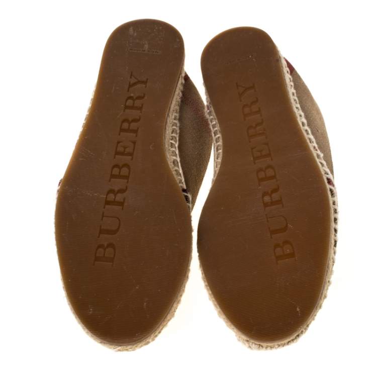Pre Owned Burberry Beige Hodgeson Check Canvas Flat Espadrille Size 38