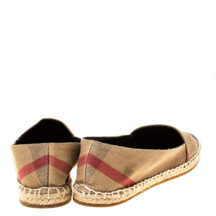 Pre Owned Burberry Beige Hodgeson Check Canvas Flat Espadrille Size 38