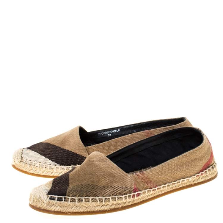 Pre Owned Burberry Beige Hodgeson Check Canvas Flat Espadrille Size 38