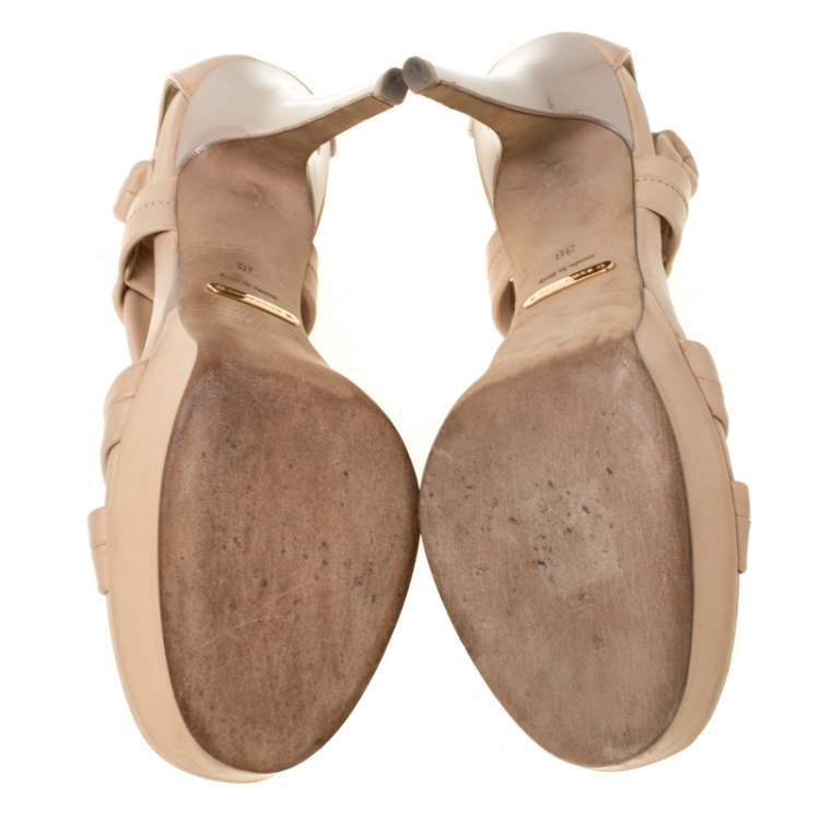 Pre Owned Burberry Beige Leather Strap Platform Sandals Size 38