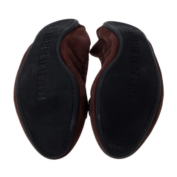 Pre Owned Burberry Brown Suede Tassel Scrunch Ballet Flat Size 39.5
