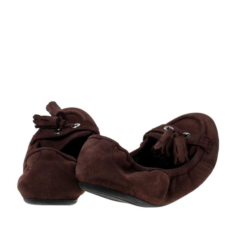 Pre Owned Burberry Brown Suede Tassel Scrunch Ballet Flat Size 39.5