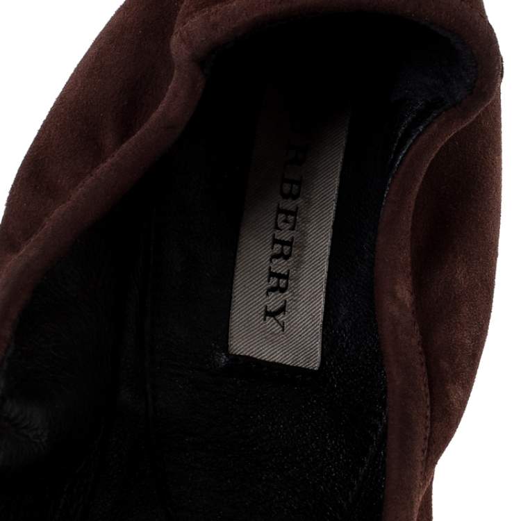 Pre Owned Burberry Brown Suede Tassel Scrunch Ballet Flat Size 39.5
