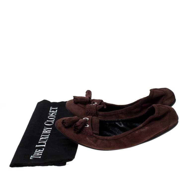 Pre Owned Burberry Brown Suede Tassel Scrunch Ballet Flat Size 39.5