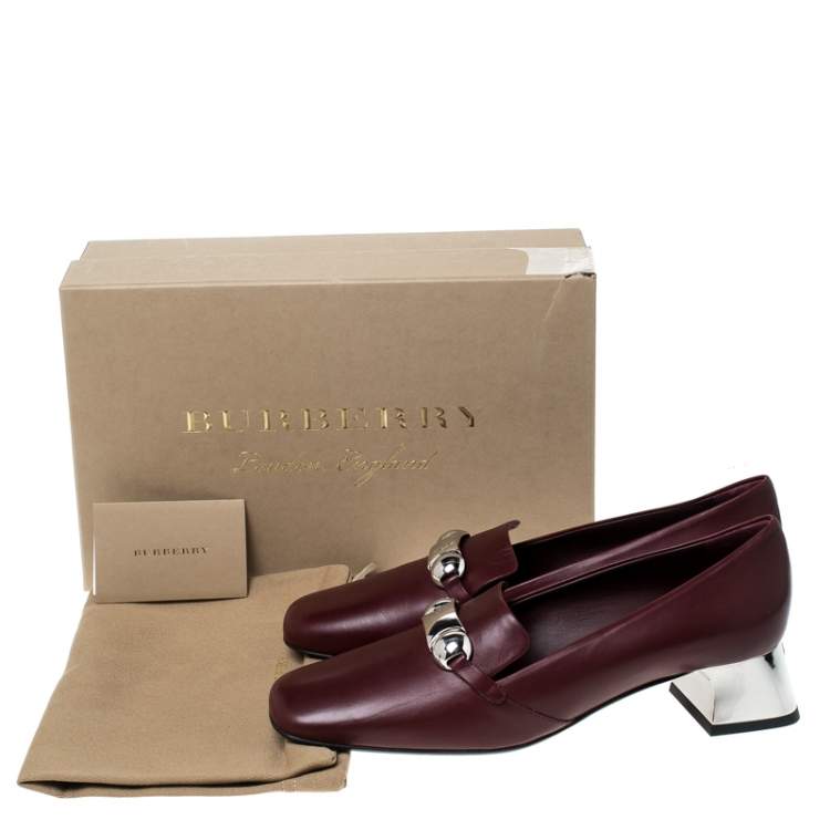 Pre Owned Burberry Burgundy Leather Amika Emebllished Pumps Size 39.5